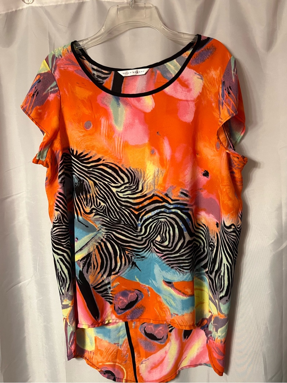 Peter Nygard multicoloured  Abstract Zebra-Print Short Sleeve Top. P2P apprx 21”